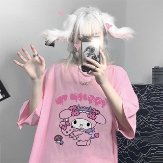 การ์ตูนน่ารัก My Melody Streetwear ญี่ปุ่นฮาราจูกุ HelloKitty Kawaii เสื้อลำลอง Ulzzang วินเทจหลวมใหม่เสื้อยืดหญิงฤดูร้อน