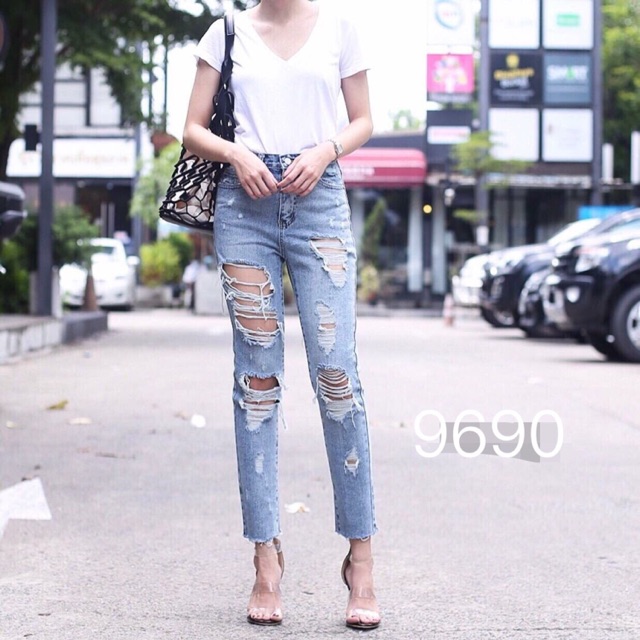 New!!!กางเกงยีนส์แต่งขาดเท่ๆ | Shopee Thailand