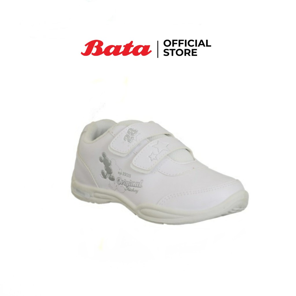 Bata SPORTS antibac CLASSIC MICKEY รองเท้านักเรียนพละ แบบแปะ สกรีนลายการ์ตูนมิ้กกี้เม้าส์  สีขาว รหัส 3411164 / 4411164