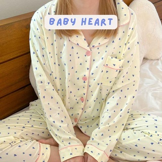 — Baby heart pajamas 💙🦋✨ ชุดนอนขายาวแขนยาว ลายหัวใจสีฟ้าจิ๋วๆ