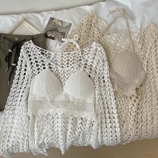 Somedays_closet l🌷พร้อมส่ง🌷 Crochet set ชุดเซ็ท2ชิ้น เป็นงานถักไหมพรม ใส่ไปทะเลคิวท์ๆ