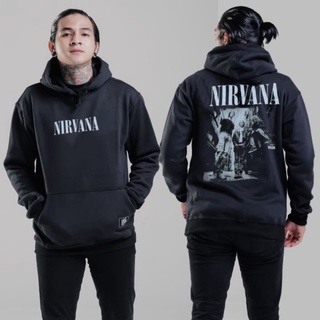 เสื้อกันหนาว มีฮู้ด แต่งโลหะ ลาย Nirvana Music สําหรับผู้ชาย