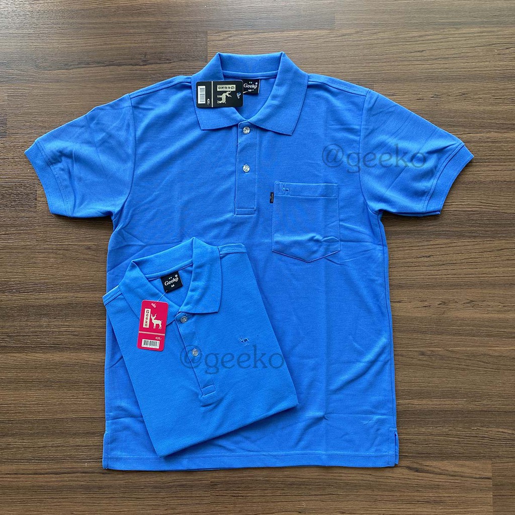 Geeko เสื้อโปโลสีฟ้าคราม ตรากวาง เสื้อยืด Polo TC Premium แขนสั้น เนื้อผ้านุ่ม ๆ ไม่ขึ้นขุย สวมใส่ได