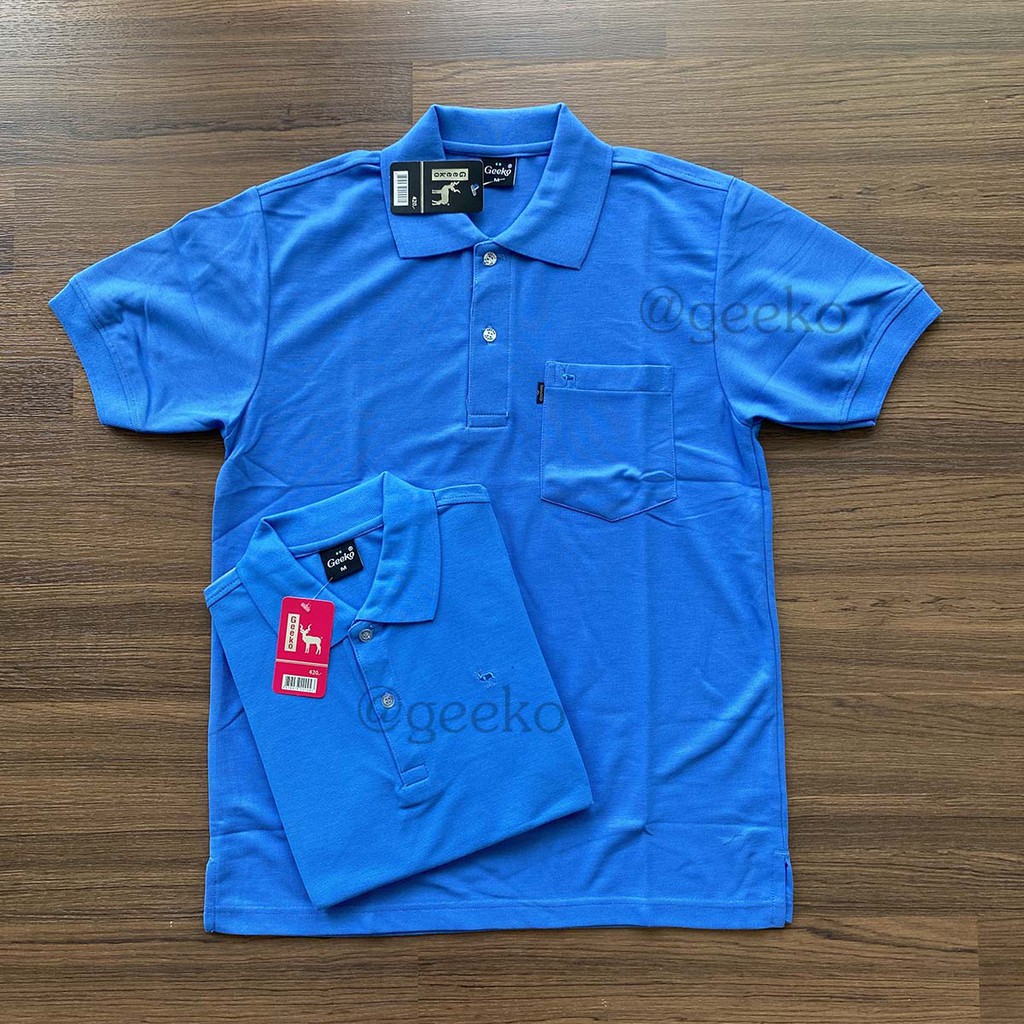 Geeko เสื้อโปโลสีฟ้าคราม ตรากวาง เสื้อยืด Polo TC Premium แขนสั้น เนื้อผ้านุ่ม ๆ ไม่ขึ้นขุย สวมใส่ได