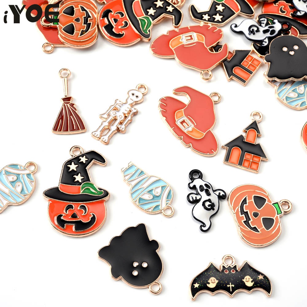 10 ชิ้น / ล็อต ฮาโลวีน ตลก จี้ เสน่ห์ ไม้กวาด หมวกค้างคาว ฟักทอง เคลือบ จี้ สําหรับทํา Diy สร้อยข้อมือ สร้อยคอ จี้