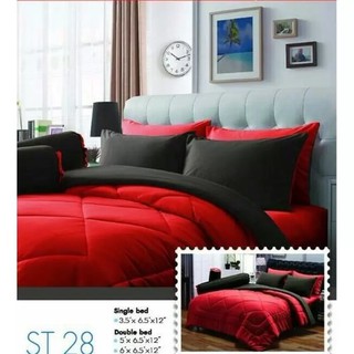 ชุดผ้าปูที่นอนสีทูโทน ลาย ST28 (Red)