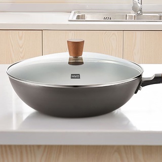 ☃✕Huohou Cookware Refined Iron Wok Non-coating Rust Proof Pot Nonstick Frying Pan Induction Cooker Gas Stove for Xiaomi