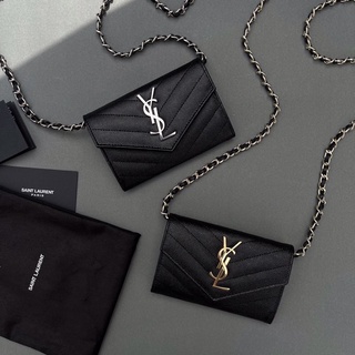 New YSL card Holder Black GHW สีดำอะไหล่ทองหนังคาเวียร์