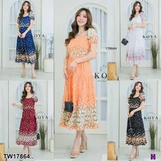 MM17864 เดรสยาว ผ้าไหมอิตาลี่ พิมลายดอกไม้ Long dress, Italian silk, floral print..