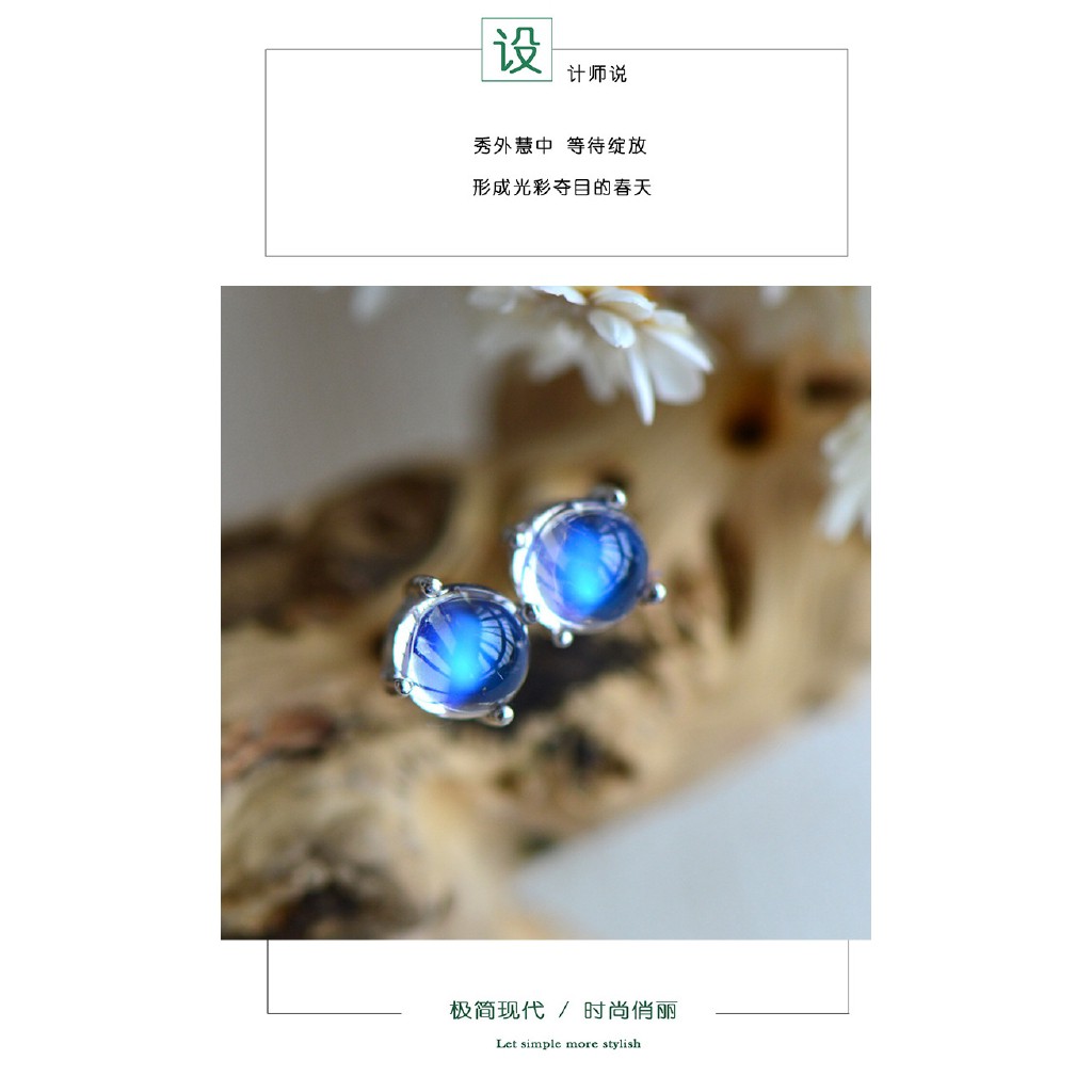 ยุโรปและอเมริกาเลียนแบบมูนสโตนธรรมชาติต่างหู BlueRay ชุบ S925 เงินสเตอร์ลิงที่เรียบง่ายอารมณ์ต่างหูเครื่องประดับคู่หญิง de2-3635 - รูปที่ 5