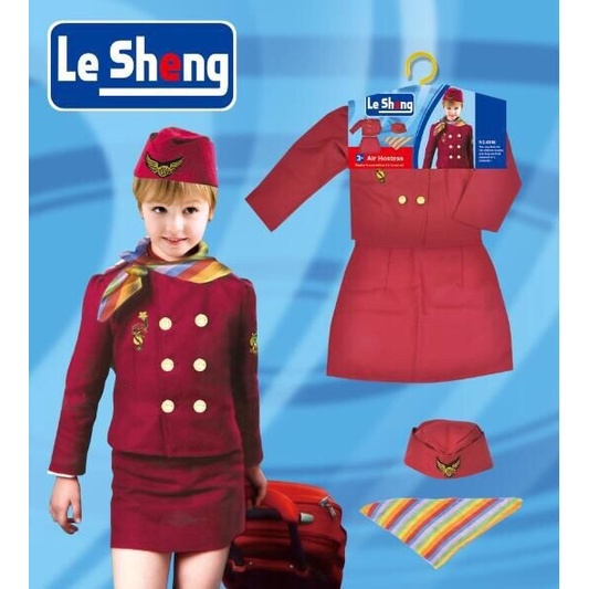 พร้อมส่ง 0996 ชุดแอร์โฮสเตส ชุดแอร์โฮสเตสเด็ก ชดแอร์เด็ก ชุดแอร์สีแดง ชุดอาชีพเด็ก air hostess uniform red color