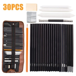 ใหม่# 30pcs Sketch Pencils Set Sketching Drawing Graphite Charcoal Pencil Art Artists Kit