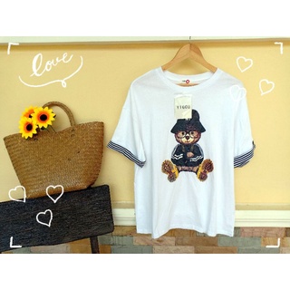 🐻พร้อมส่ง🐻เสื้อยืดโอเวอร์ไซส์ลายหมีเท่ห์ๆ