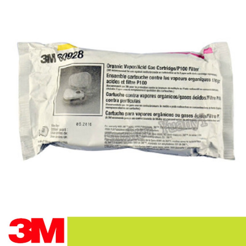 3M 60928 Organic Vapor/Acid Gas P1OO ตลับหมึกเครื่องช่วยหายใจทดแทน, 1 คู่