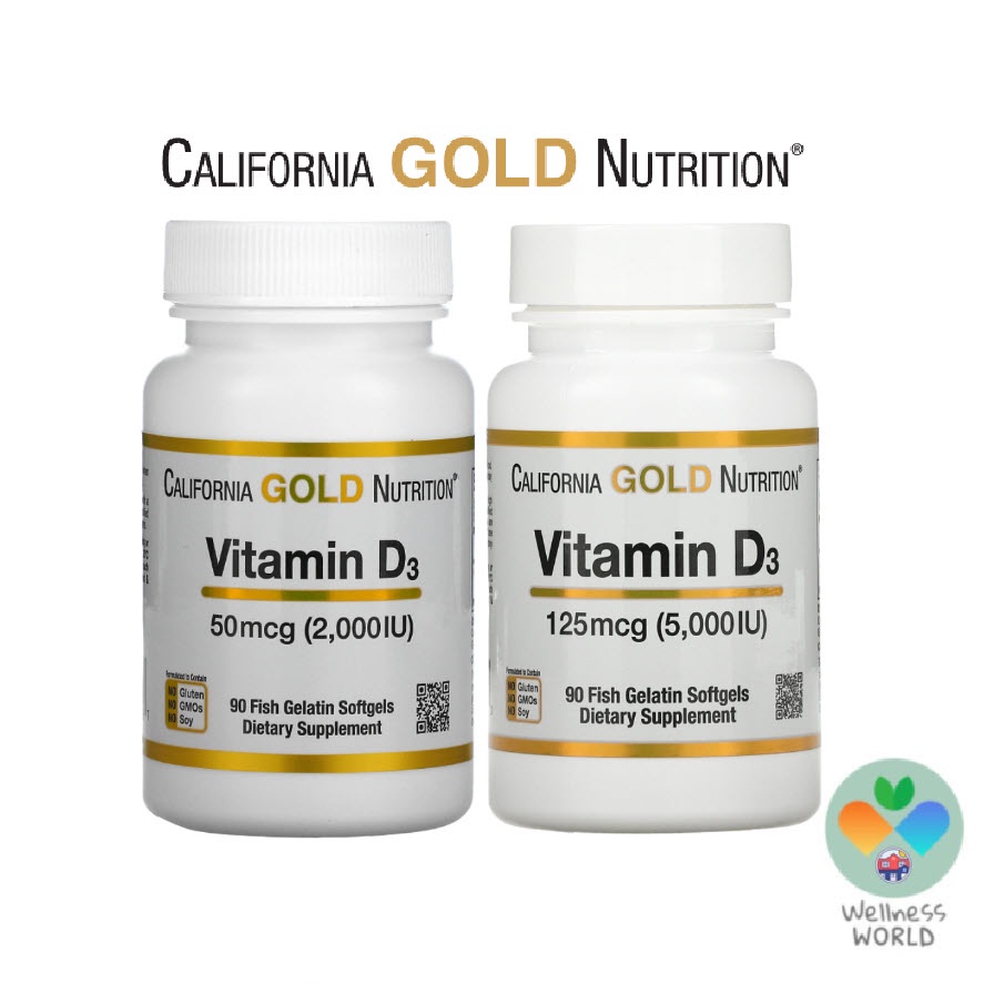 < พร้อมส่ง>  ขวดเล็ก / ใหญ่ California Gold Nutrition , Vitamin D3 D-3 (2,000 IU) / (5,000 IU) , 90 เม็ดเจล