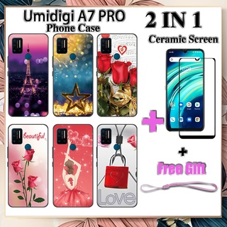 2 IN 1 Umidigi A7 PRO เคสโทรศัพท์ พร้อมกระจกนิรภัยกันรอยหน้าจอ เซรามิค ฟิล์มโค้ง โรแมนติก