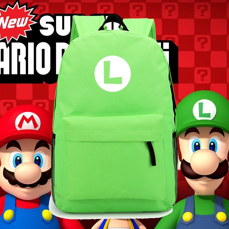 Mario Luigi Concept Casual Design สีเขียวสีแดงกระเป๋าเป้สะพายหลังโรงเรียนกระเป๋าเป้สะพายหลังนักเรียน