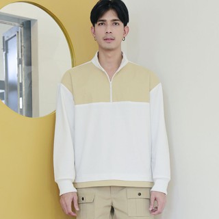 CONTRAST HALF ZIP SWEATSHIRT // เสื้อแขนยาว คอตั้ง คอซิป ตัดต่อผ้า 2 สี หน้าสั้น หลังยาว