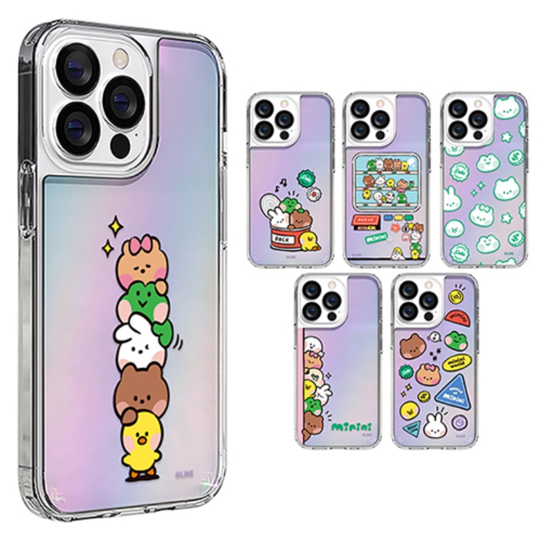 🇰🇷 【 Korean Line Friends Phone Case Compatible for iPhone Galaxy 】 Holographic Image Transparent Clear Slim Fit Jelly Cute Case Made in Korea S22 Compatible for iPhone 13