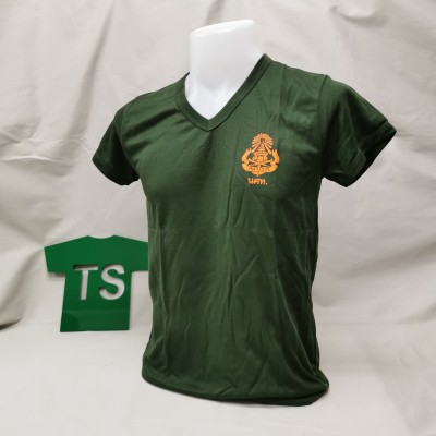 [สินค้าพร้อมส่ง] เสื้อยืด รด. คอวี สีเขียวสกรีนนักศึกษาวิชาทหาร (รด.) SIZE S-XXL