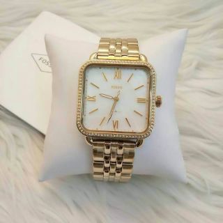 Fossil Micah Gold Tone Stainless Steel Glitz MOP Square Dial Watch  New