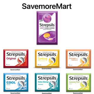 Strepsils Soothing Honey&Lemon/Original/Sugar Free/Chesty Cough/Orange/Extra Strong/Cooling Menthol 8/6Lozenges