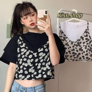 Kiss.shop🌟พร้อมส่ง🌟เสื้อยืดแขนสั้นลายดอกเดซี่สวยๆ (2JJ)