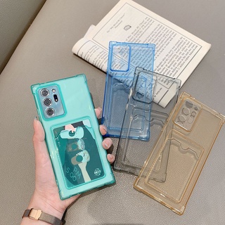 เคสโทรศัพท์มือถือแบบนิ่ม ใส กันกระแทก พร้อมช่องใส่บัตร สําหรับ Samsung Galaxy S22 21 Ultra Plus A72 A32 5G Note 20 Ultra