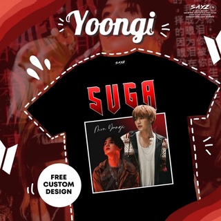 เสื้อยืดผ้าฝ้าย เสื้อยืดสีดำอินเทรนด์(พร้อมส่ง) เสื้อยืด ลาย Suga BTS ชุดย้อนยุค | มินโยงี | ชุด Bts เสื้อเชิ้ต Kpop by