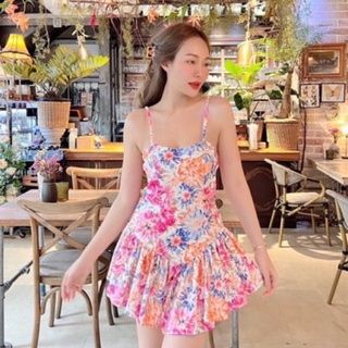 flower short dress🌸เดรสสายเดี่ยวตัวสั้น แบบ มินิๆ น่ารักหวานๆ สีสัดแจ่มสดใส สุดค่า