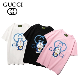 เสื้อยืดโอเวอร์ไซส์พร้อมส่ง Gu-Cc-I เสื้อยืดลําลองผ้าฝ้ายแขนสั้นพิมพ์ลายโดราเอมอนทรงหลวมเสื้อกีฬาS-3XL