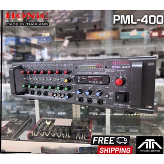 เครื่องขยาย HONIC PML-400 กำลังขับ 400W เครื่องขยายประกาศใช้กับลำโพงฮอร์นและตู้ลำโพงมี USB,บลูทูธ มีแม่ลายในตัว