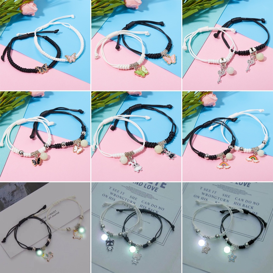 2 ชิ้น สร้อยข้อมือเรืองแสง สําหรับคู่รัก แฟชั่น เพื่อนที่ดีที่สุด สร้อยข้อมือ ปรับได้ คู่รัก มิตรภาพ สร้อยข้อมือถัก