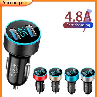 อะแดปเตอร์ที่ชาร์จในรถยนต์ 4.8A 5v 2 พอร์ต ชาร์จเร็ว สําหรับ i-Phone Type c Android Charger Universal Led Display Dual Usb Car-Charger Adapter