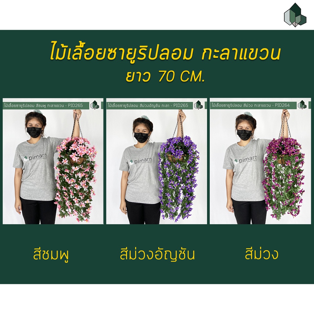 ไม้เลื้อยซายูริปลอม ยาว 70 CM แบบแขวนกระถางใยมะพร้าว [ออกใบกำกับภาษีได้ ]