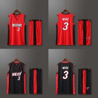 ชุดเครื่องแบบ เสื้อ กางเกง กีฬาบาสเก็ตบอล NBA Miami Heat เบอร์ 3 Wade สำหร้บผู้ใหญ่ผู้ชาย และผู้หญิง