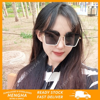 (HENGHA) Ins แฟชั่น ครึ่งกรอบ แว่นกันแดด แฟชั่นเกาหลี กรอบโลหะ ม่านบังแดด แว่นกันแดดผู้หญิง