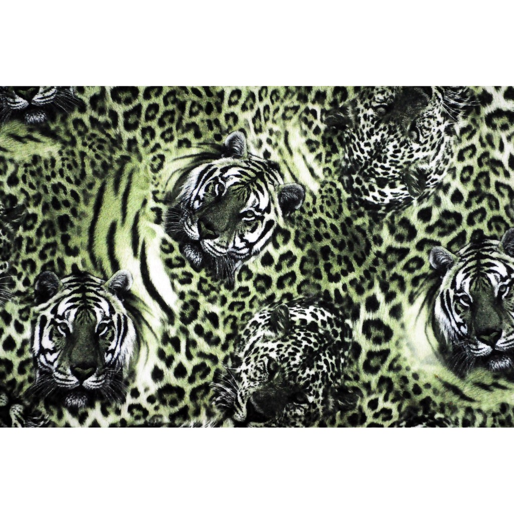ผ้าเมตร ผ้าขนสัตว์เทียม ผ้าลายเสือโคร่ง&เสือดาว สีเขียว เนื้อหนานุ่ม Green Tiger Faux Fur