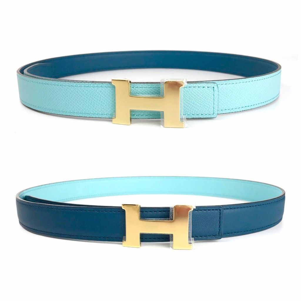 H ermes Lady Belt  24mm  Bleu Atoll Epsom/Covert เข็มขัดผู้หญิง size 80  ❤️เลือกหัวได้ ❤️ ของแท้