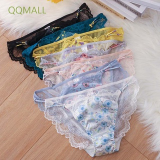 QQMALL Breathable Women Panties Girls Ice Silk Lace Briefs Women Transparent Sexy Korean Calendula Low Waist Lingerie/Multicolor