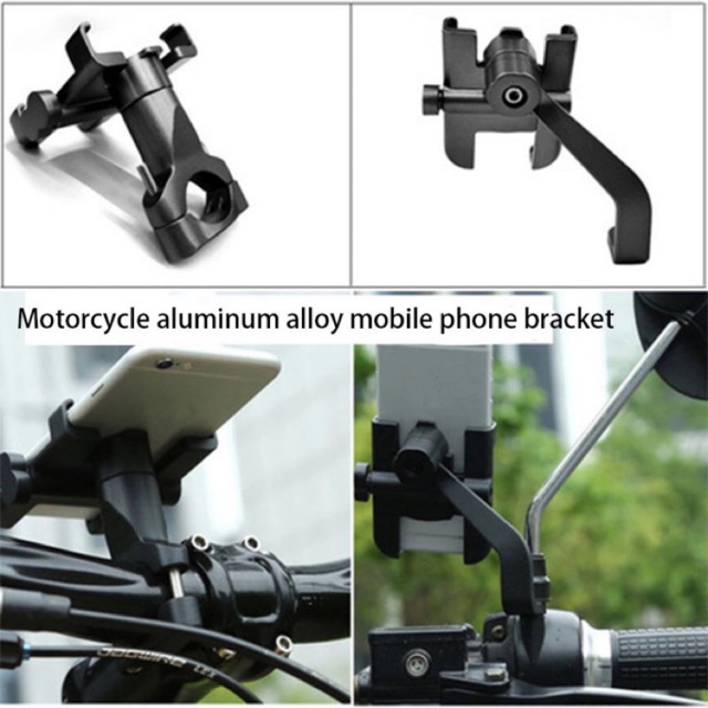 ที่จับมือถือ ขายึด มือถือ ยึดแฮน ติดแฮน ติดหูกระจก Bike Phone Holder Aluminium Alloy Motorbike Bicycle สีดำ