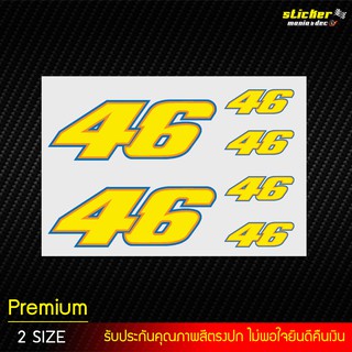 สติ๊กเกอร์แต่งรถมอเตอร์ไซค์บิ๊กไบค์ แต่งหมวกกันน็อค ROSSI เบอร์ 46  เนื้อสติ๊กเกอร์ PVC เคลือบเงา กันน้ำ กันรอย