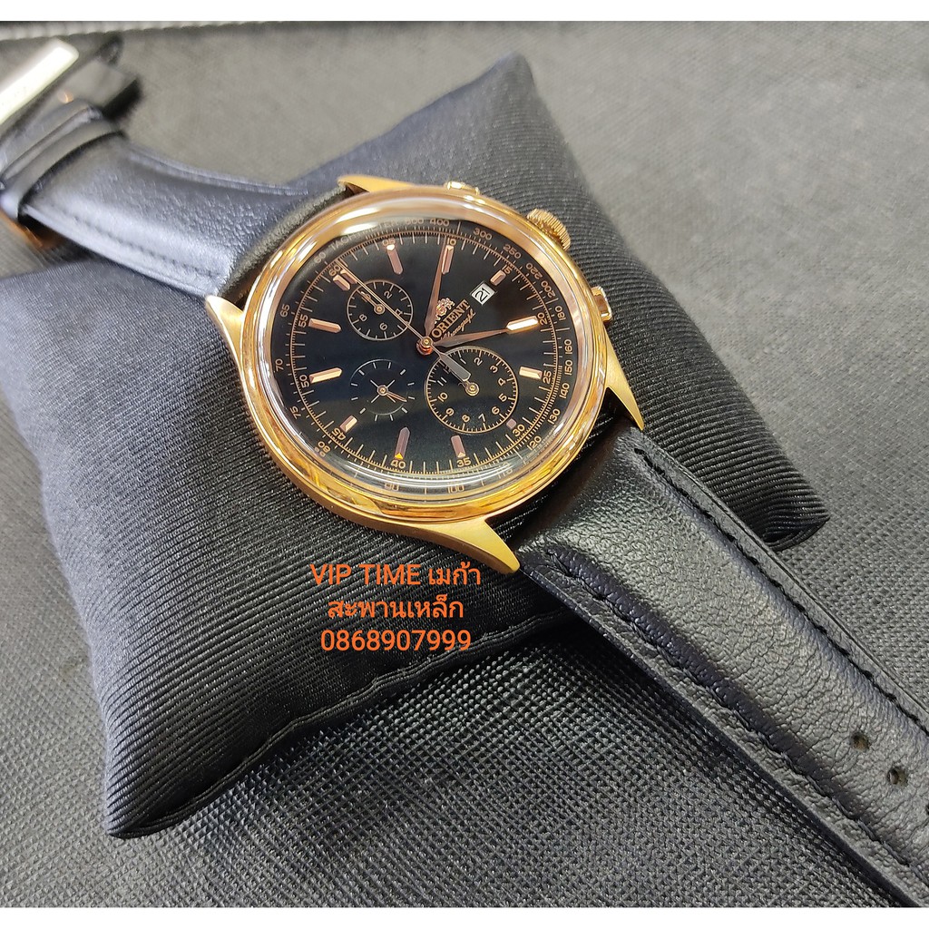 นาฬิกาข้อมือผู้ชาย Orient quartz vintage Chronograph Watch สายหนัง รุ่น FTT0V001B0