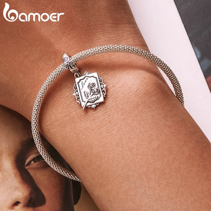 Bamoer สร้อยข้อมือเงิน 925 จี้มงกุฎ และพัด ประดับลูกปัดหัวใจ เครื่องประดับแฟชั่น สไตล์เจ้าหญิง