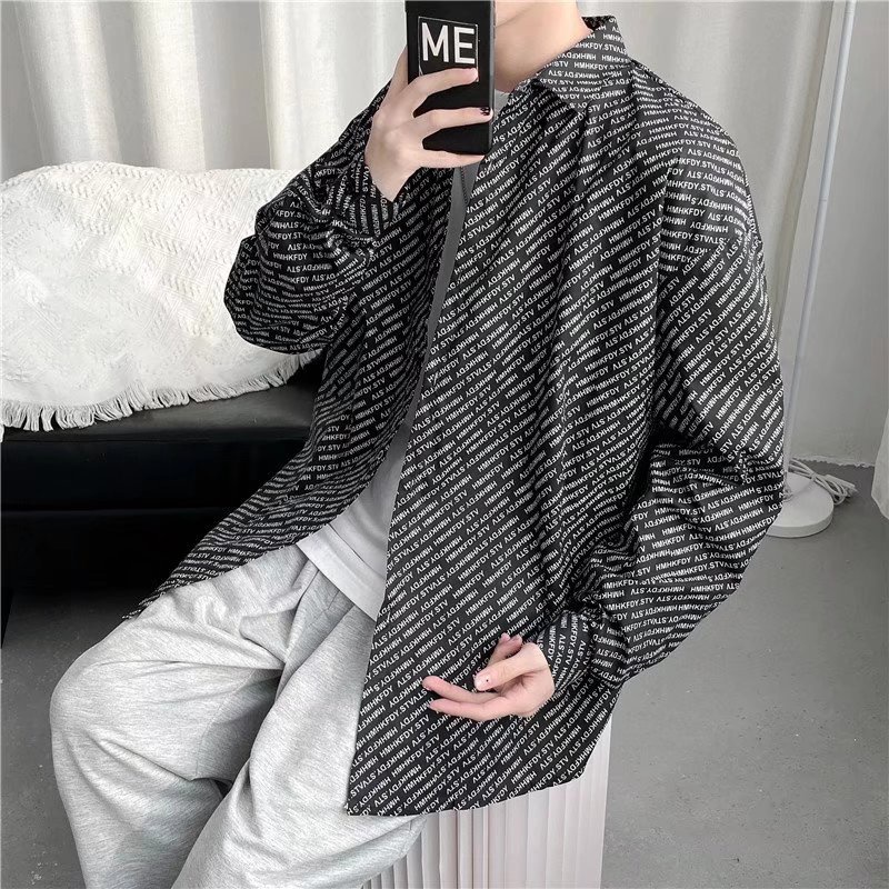 เสื้อแจ็กเก็ตแขนยาวลําลอง ทรงหลวม ลายทาง โอเวอร์ไซซ์ แฟชั่นสําหรับผู้ชาย มี 2 สี ไซซ์ M - 3XL