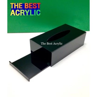 Thebest acrylic กล่องใส่ทิชชูสีดำแบบสี่เหลี่ยมผืนผ้า ขนาดยาว22.5x12.5x7 cm.