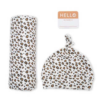 Lulujo ชุดผ้าอ้อมพร้อมหมวก Bamboo Hat and Swaddle Blanket - Leopard