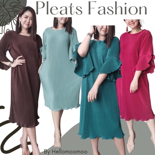 Bell Arm Dress Pleats🌈เดรสสั้นเดรสพลีทดีเทลแขนกระดิ่ง