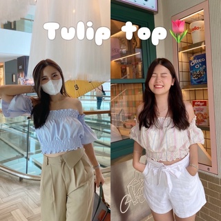 RV025 Tulip Top 🌷 เสื้อปาดไหล่แขนสั้นจั๊มเอว