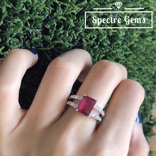 แหวนเงินแท้ 925 พลอยแท้ Sterling Silver Ring 92.5% topped with Ruby (Red) ชุบโรเดียม *พร้อมส่ง*